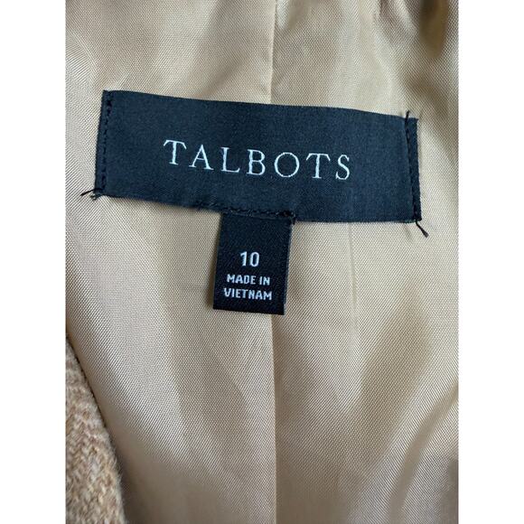 Talbots 10 Single Breasted Camel Herringbone Wool Blazer Office Academia Classic - Picture 4 of 4